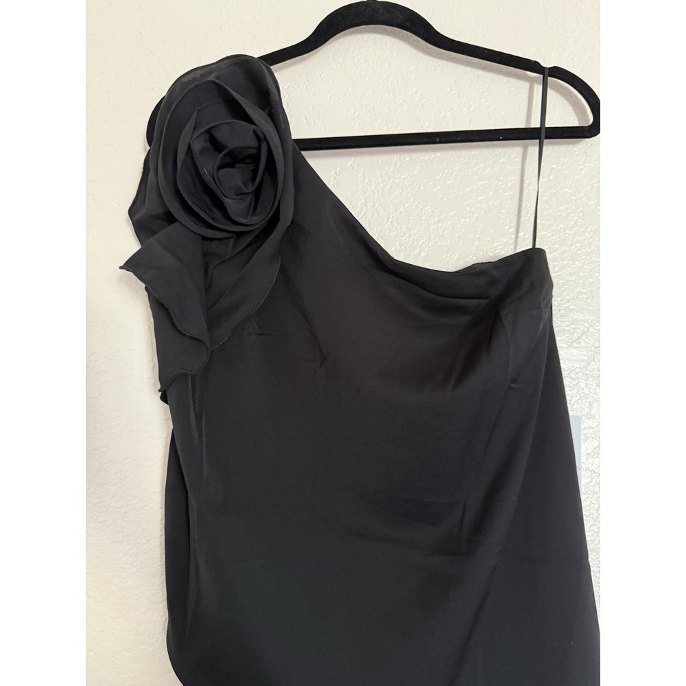 Milk Honey One Shoulder Top Womens Small Black Rosette Floral Applique Goth Glam